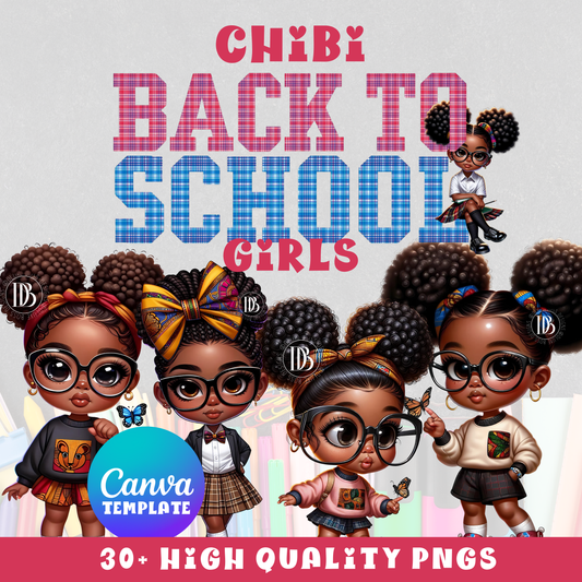 Chibi Black Girl Back To School PNG Bundle